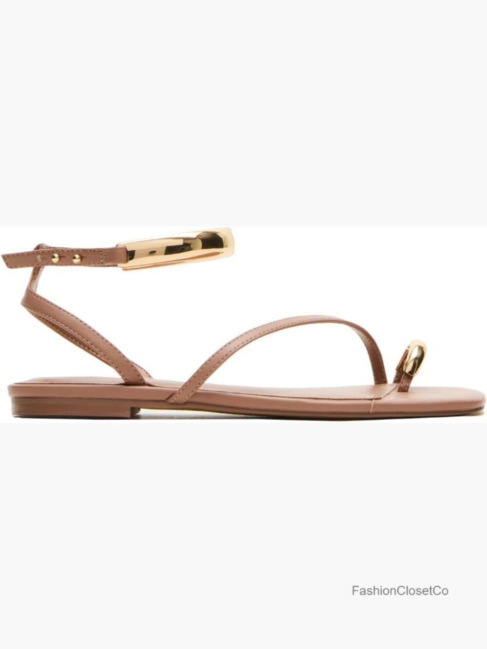 Square Toe Strappy Flat Sandals with Ankle Strap, PU Material
